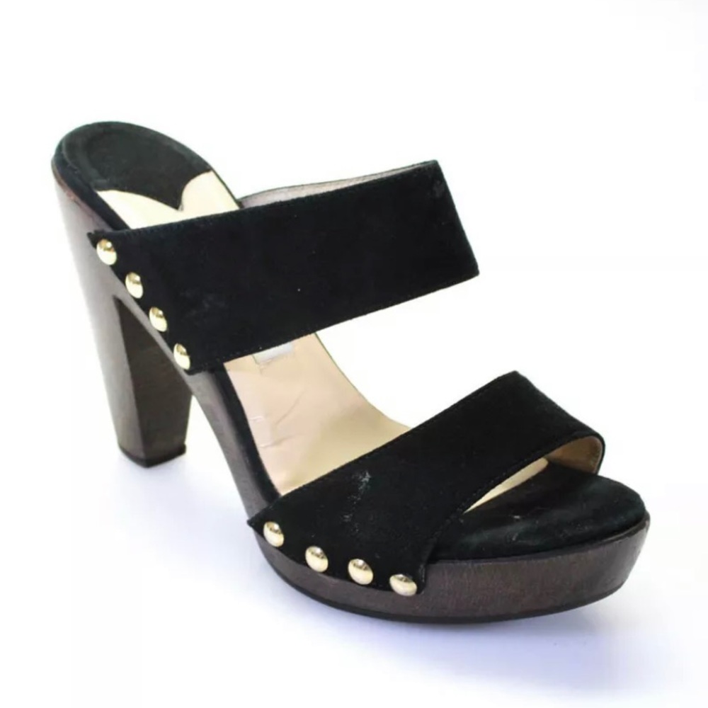 Jimmy Choo Womens Block Heel Double Strap Platform Sandals Black Suede Size 40